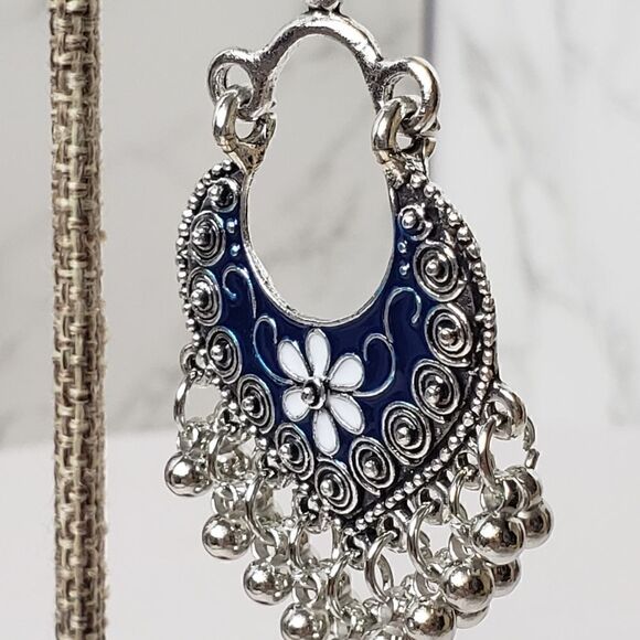 BOHEMIAN GYPSY Enameled Floral Beaded French Hook Earrings - Picture 3 of 7